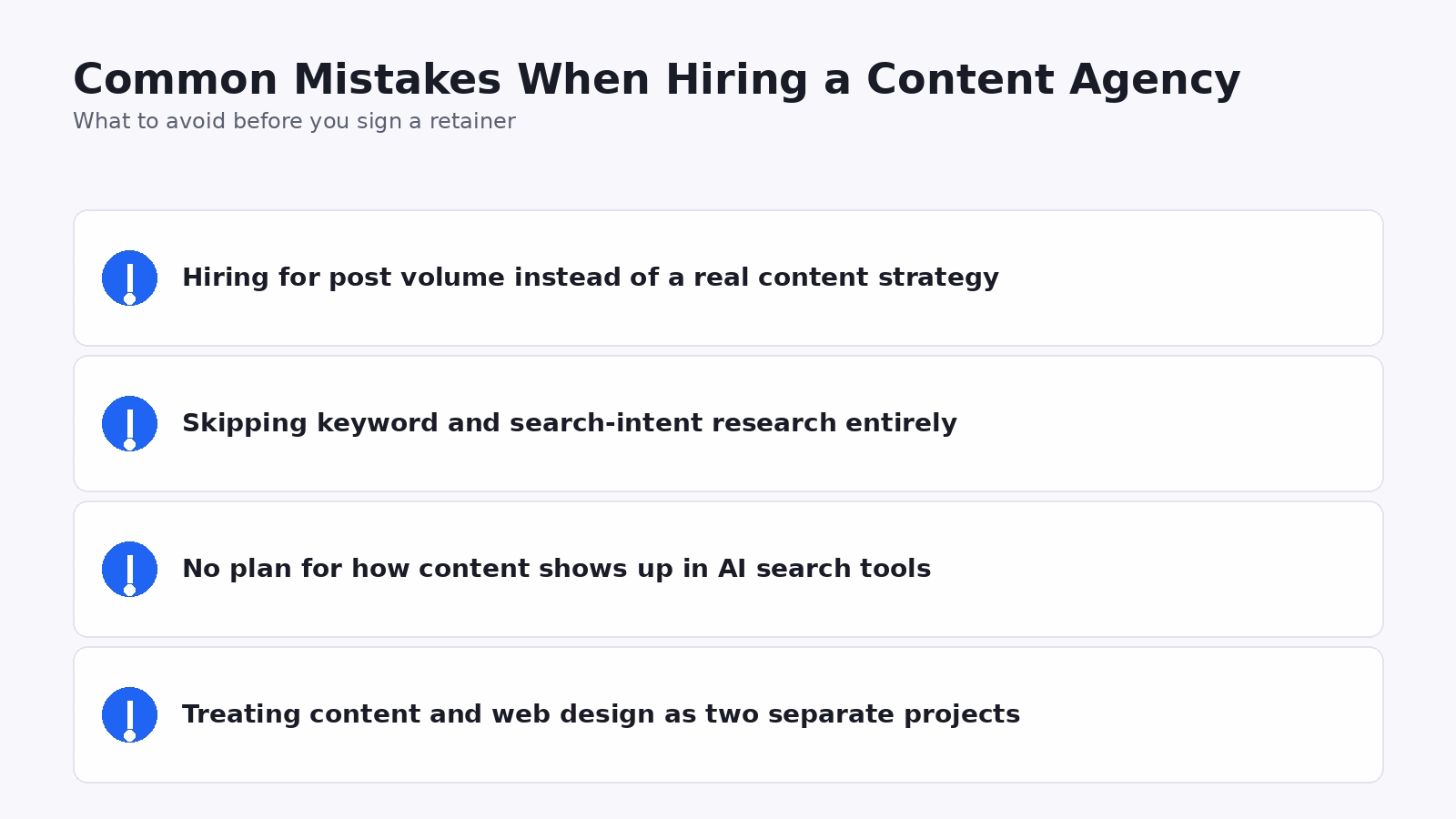 Infographic 2 common mistakes | web designer factory What does a content creation agency actually do and do you need one